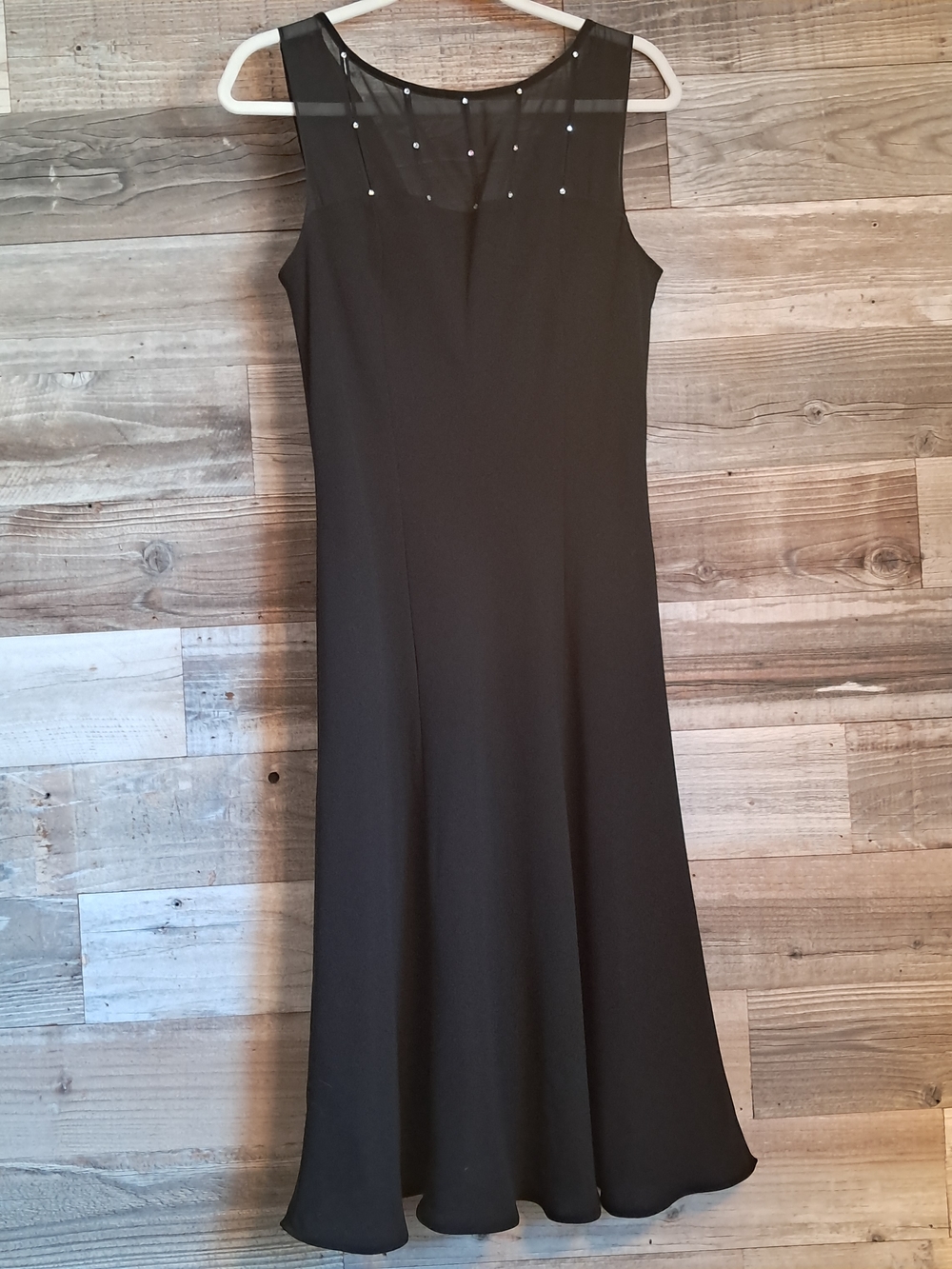 Evan Picone Black Sleeveless Maxi Dress with Sheer Yoke and Stud Accents